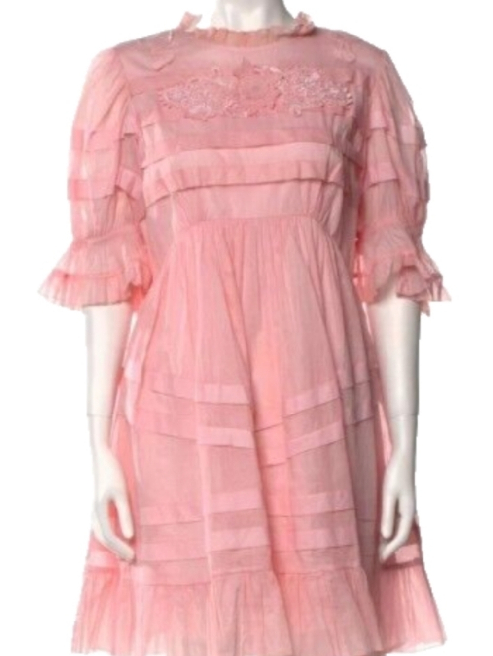 MANOUSH 🩷DARLING PINK COTTON DRESS🩷 RUFFLES, FLORAL APPLIQUE, LINED, Size XL